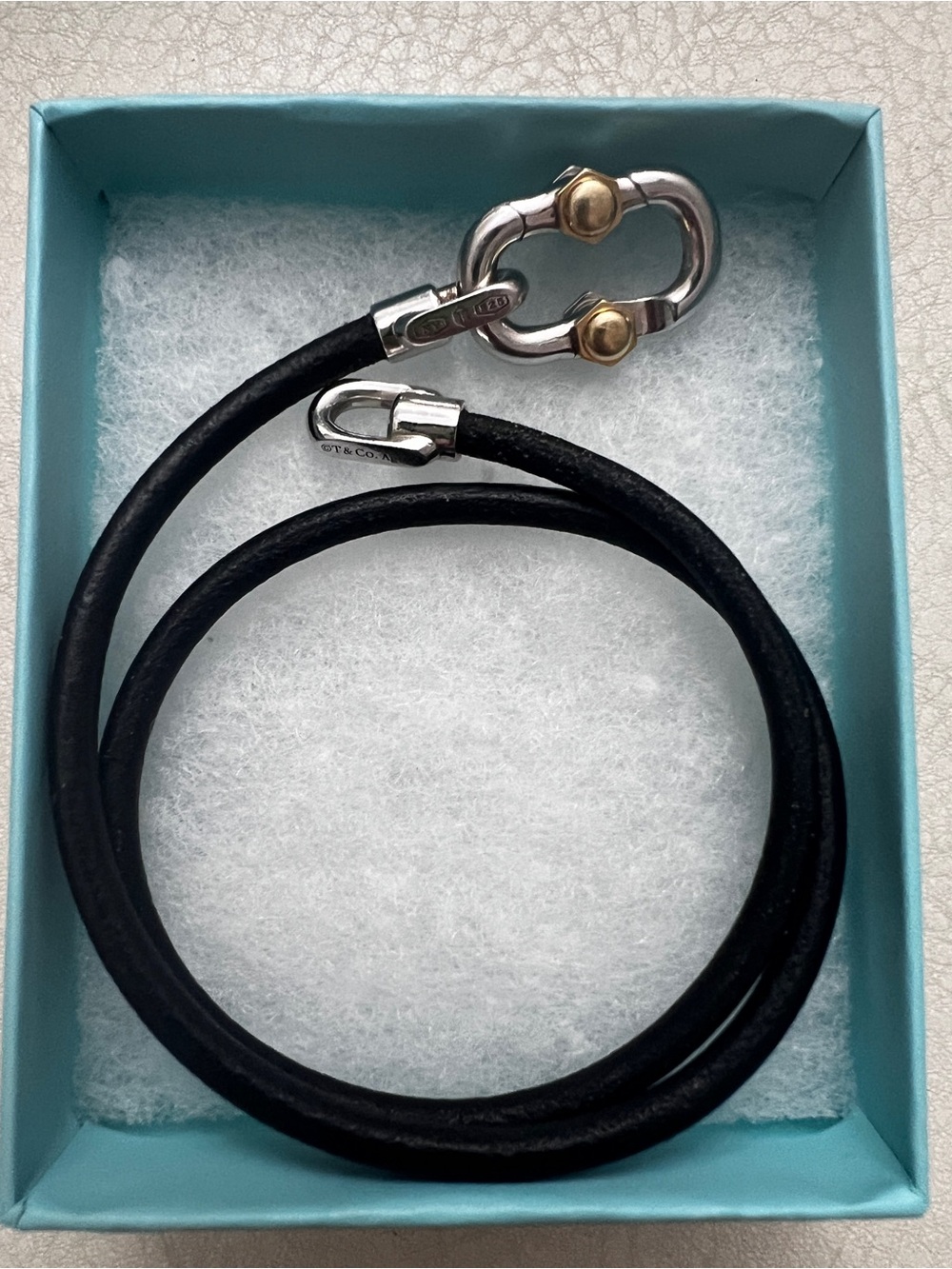 Tiffany & Co. Black Leather Double Wrap Bracelet with Two-Tone Hardware